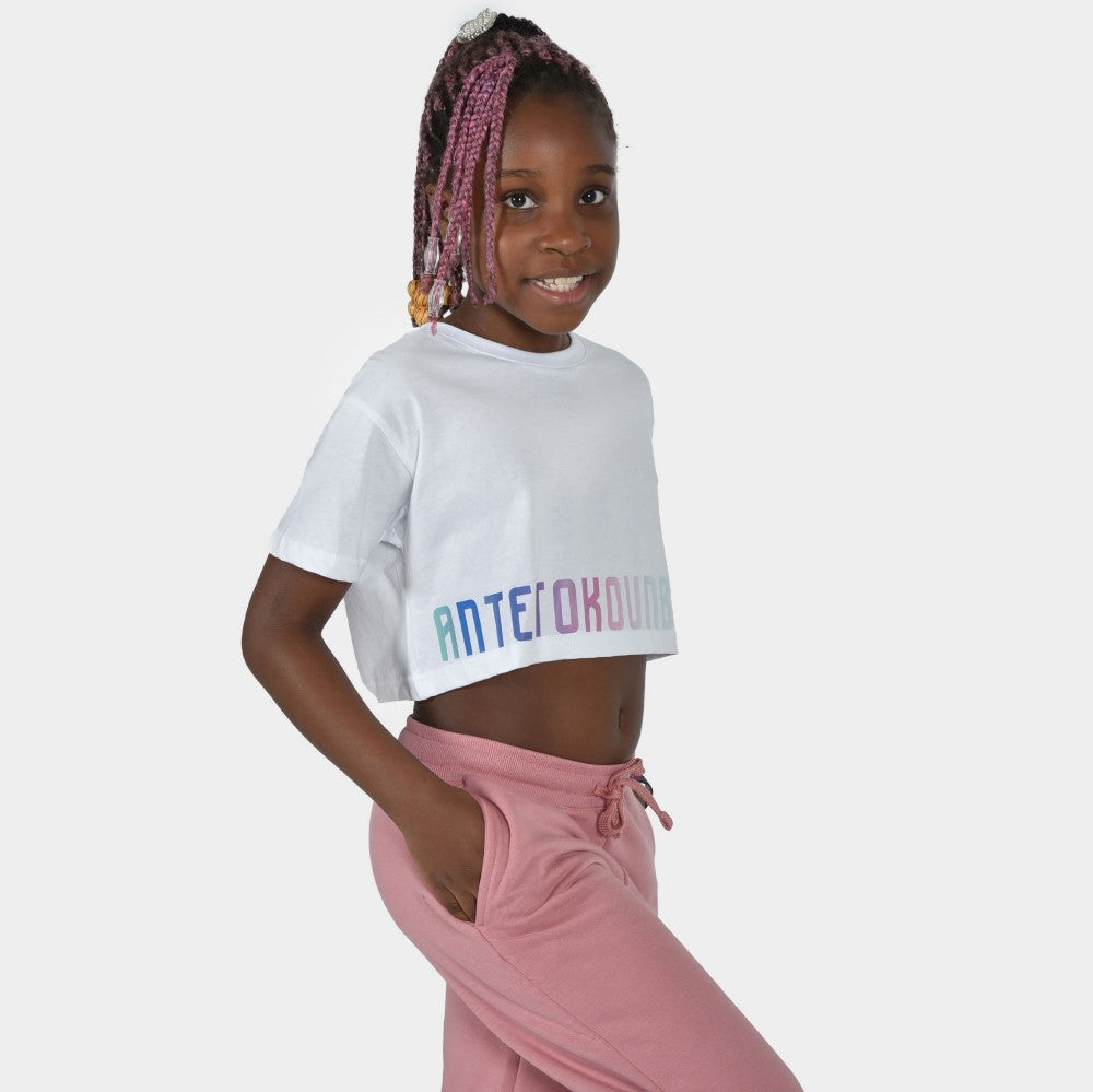 Kids' Crop Top T-shirt Calm  Graffiti White