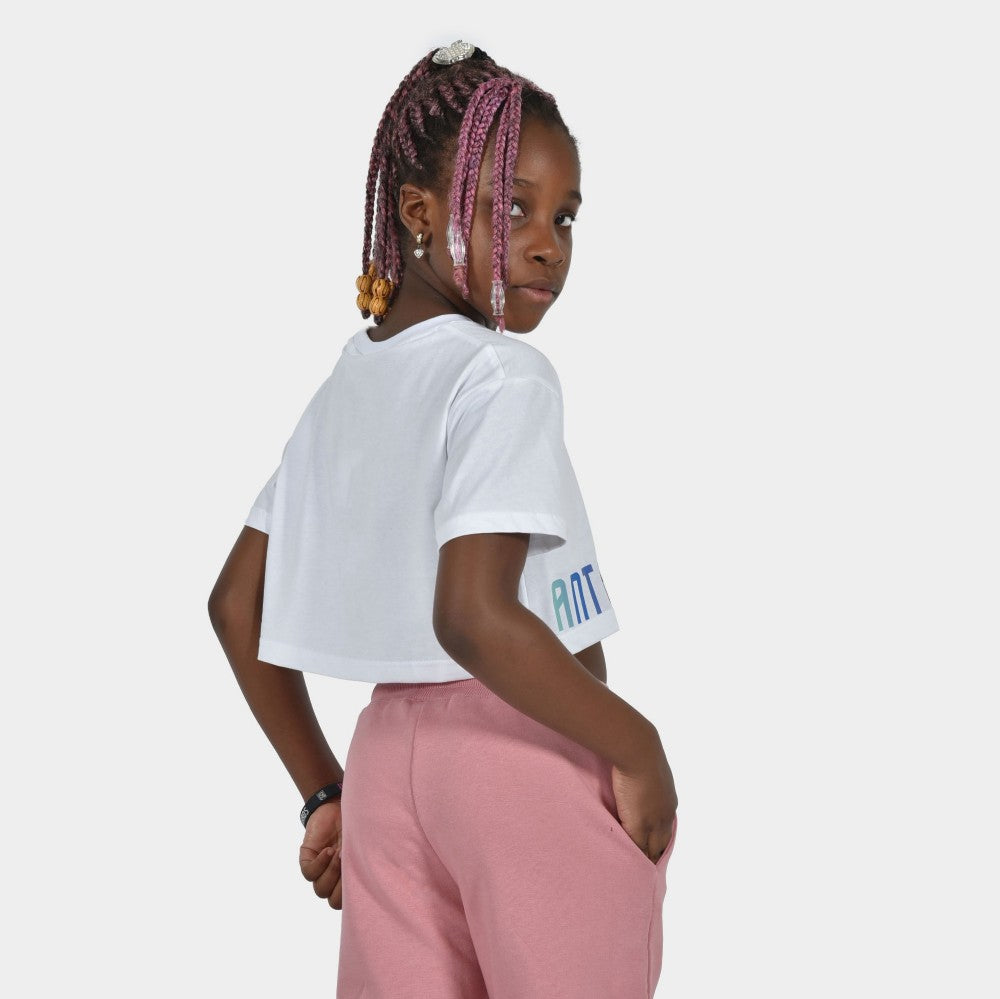 Kids' Crop Top T-shirt Calm  Graffiti White