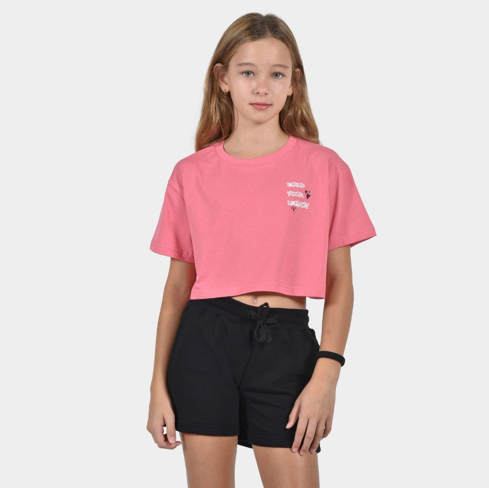 Kids' Crop Top T-shirt Build Your Legacy Graffiti