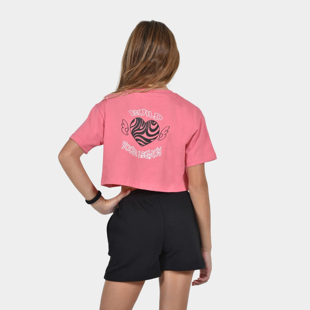 Kids' Crop Top T-shirt Build Your Legacy Graffiti