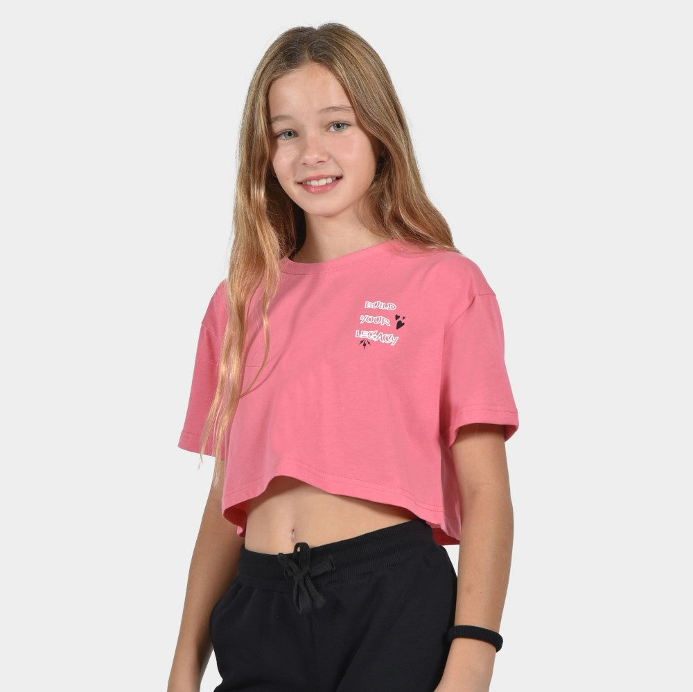 Kids' Crop Top T-shirt Build Your Legacy Graffiti