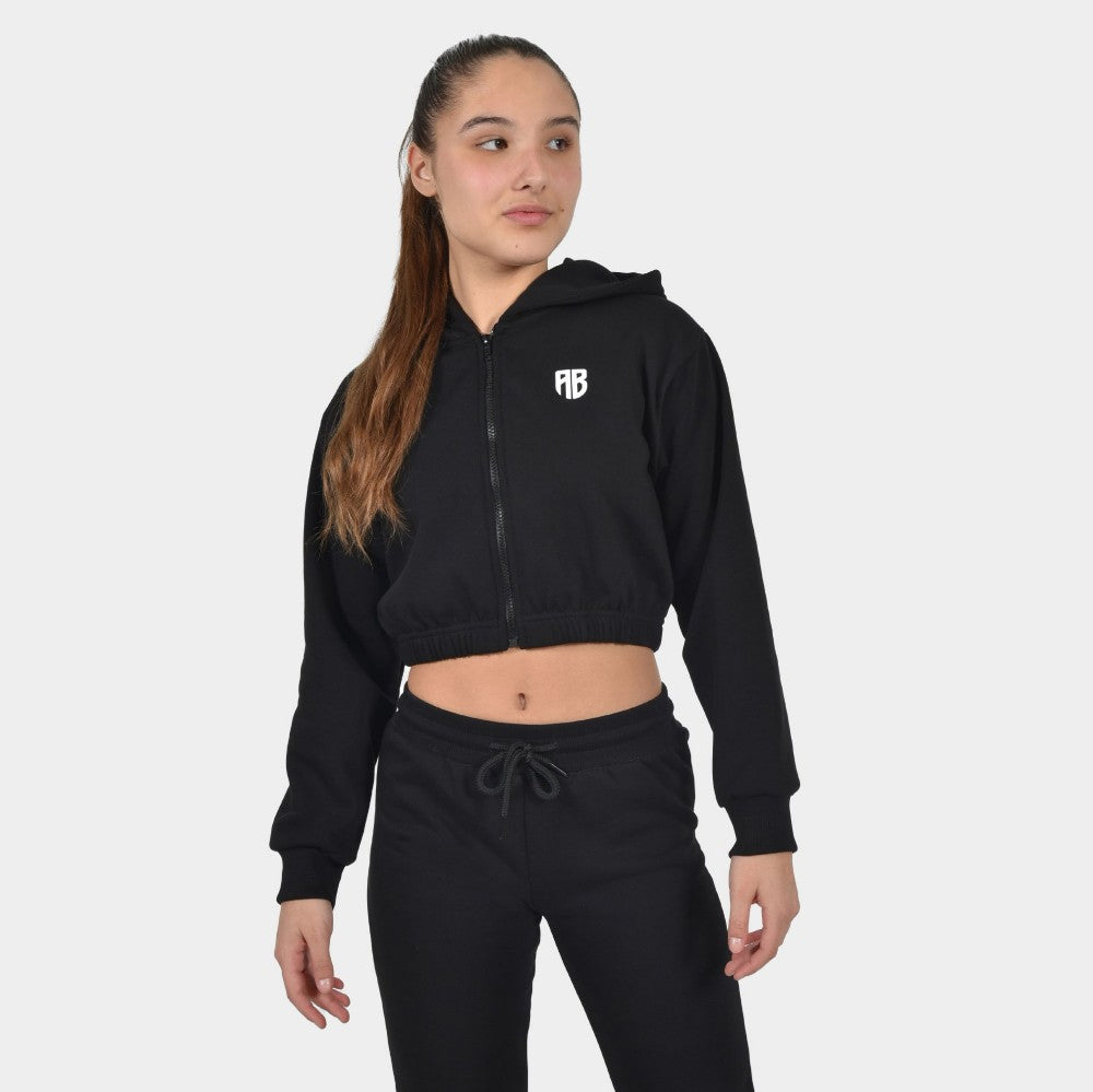 Kids' Crop Top Full Zip Hoodie Leopard Print